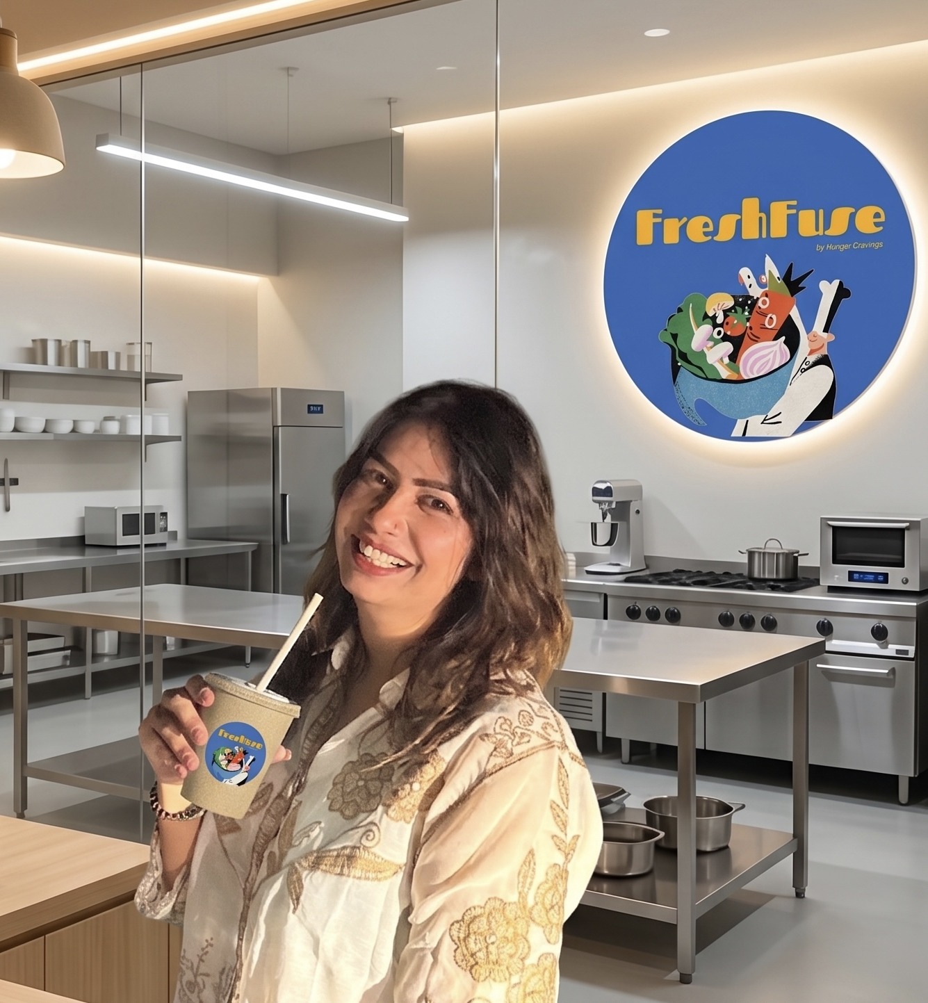 Dr. Bhavya Jain, founder of FreshFuse, in the FreshFuse kitchen